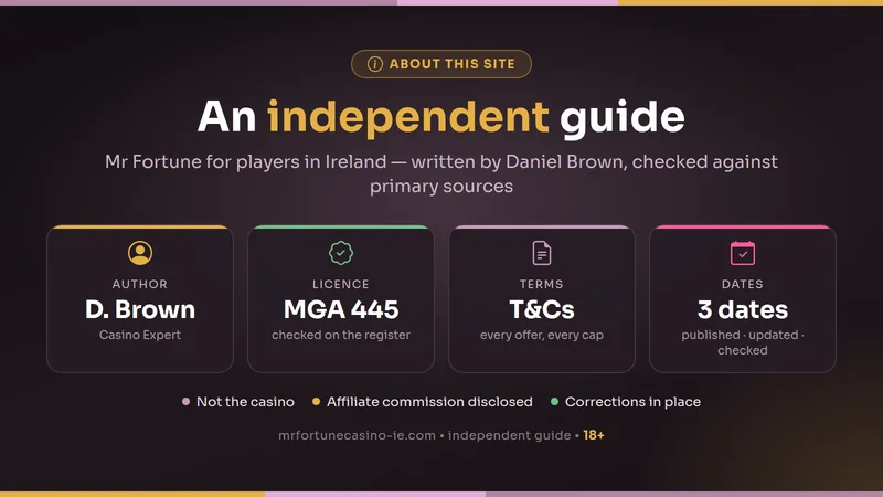 About mrfortunecasino-ie.com: an independent guide to Mr Fortune for Ireland, written by Daniel Brown, facts checked against the MGA register, the terms and Irish law