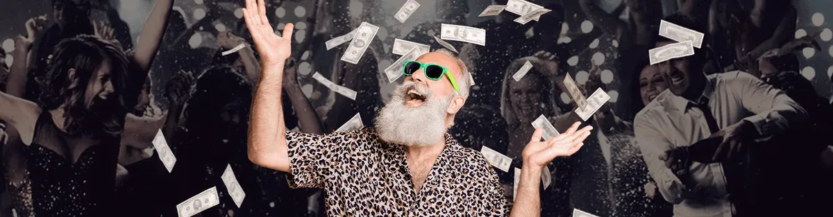 The Mr Fortune host celebrating under a shower of banknotes